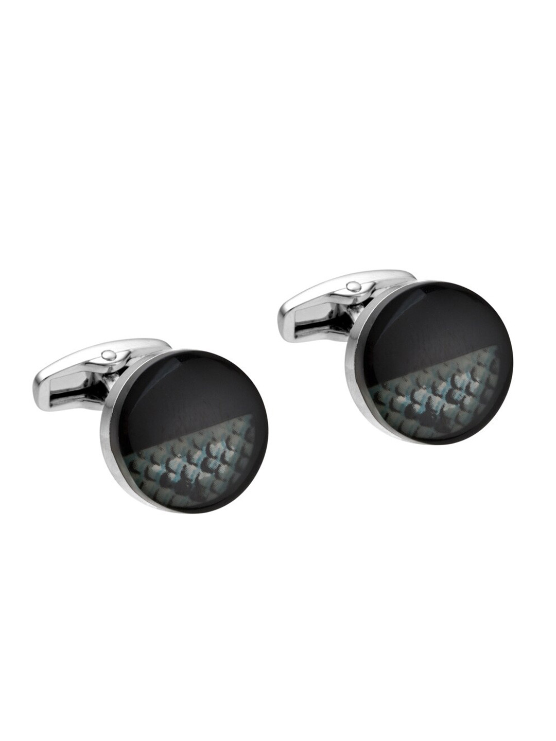 Alvaro Castagnino Black & Silver-Toned Round Cufflink