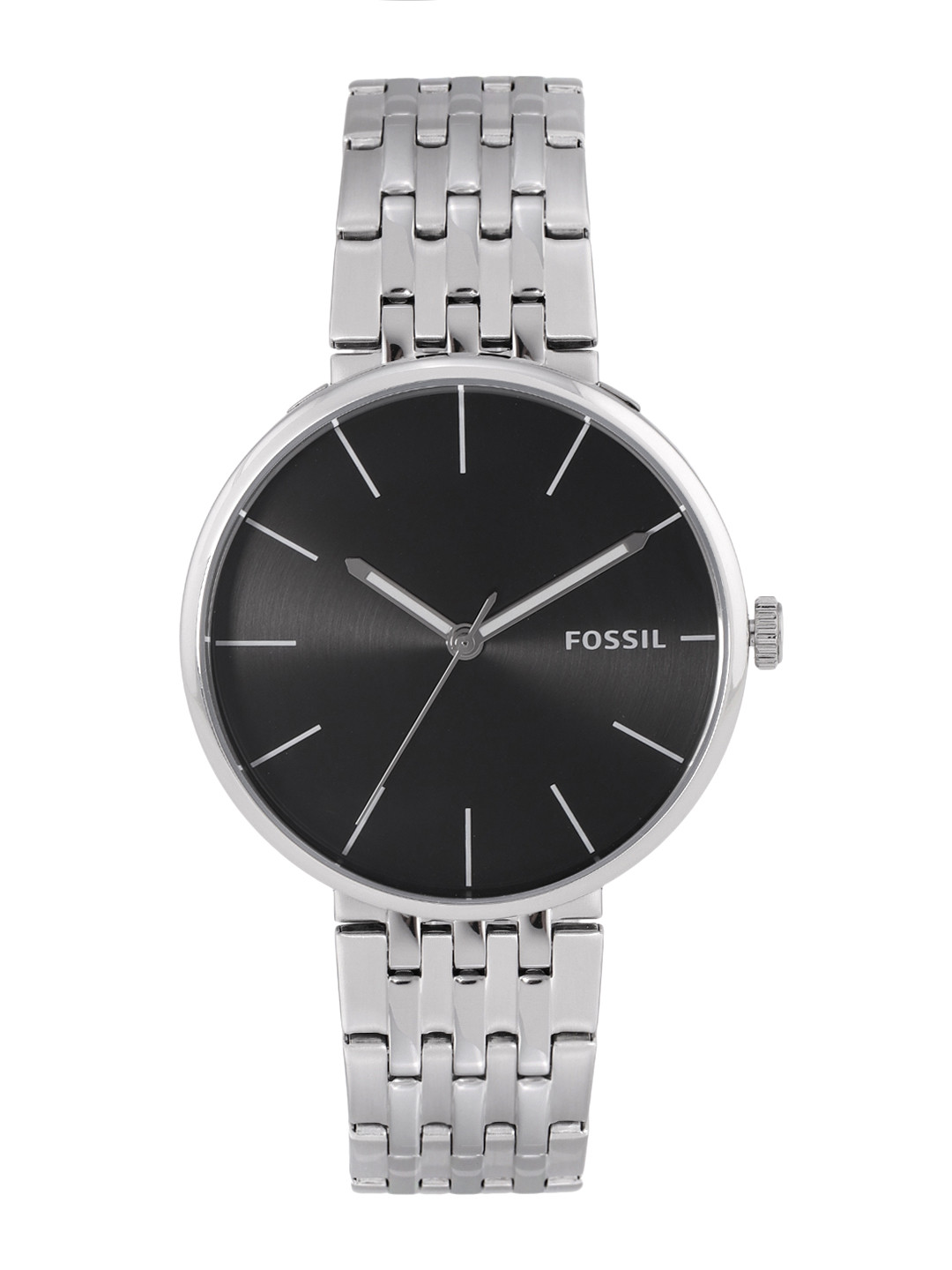 Fossil Men Hutton Black Dial & Silver Toned Bracelet Style Straps Analogue Watch BQ2439