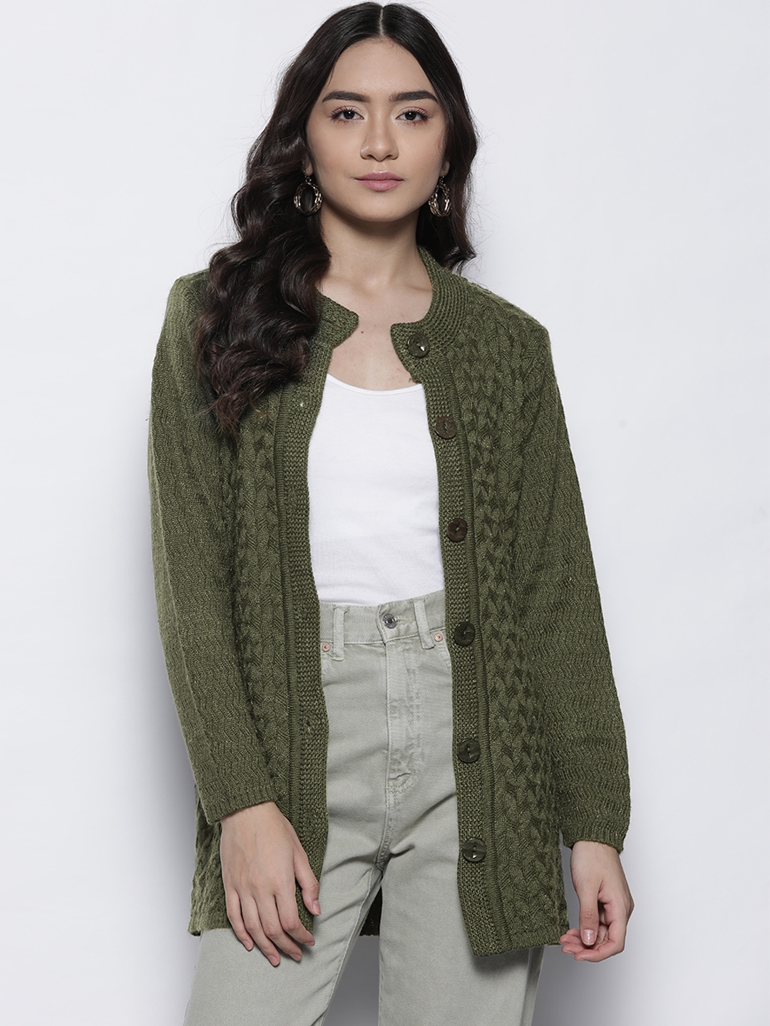Olive green womens cardigan 2025