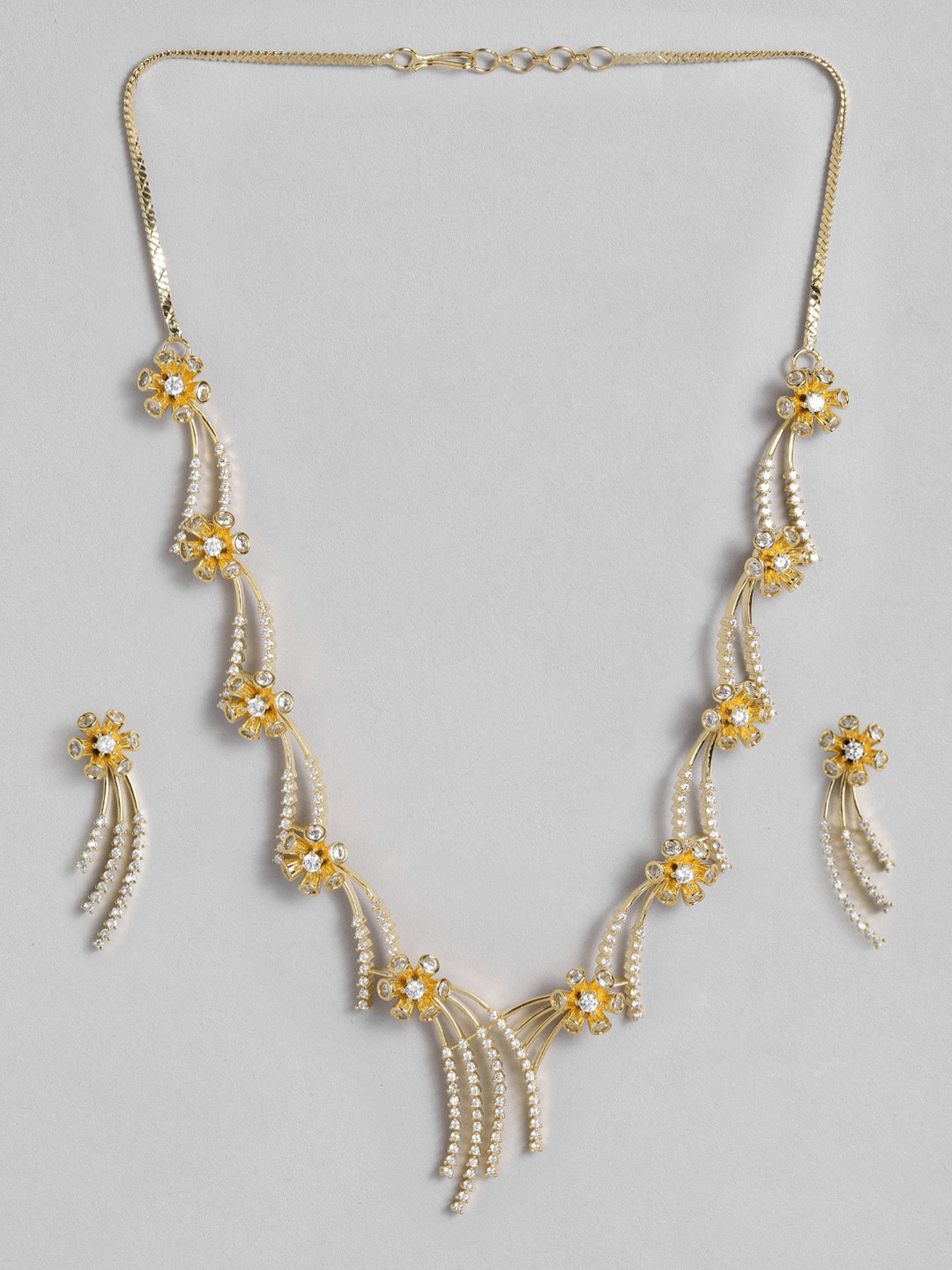 LAIDA Yellow Gold-Plated American Diamond Studded Handcrafted Embellished Jewellery Set