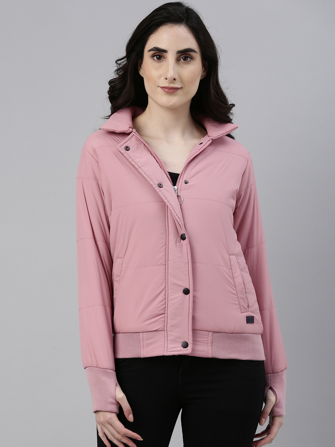 Campus Sutra Women Pink Windcheater Outdoor Bomber Jacket