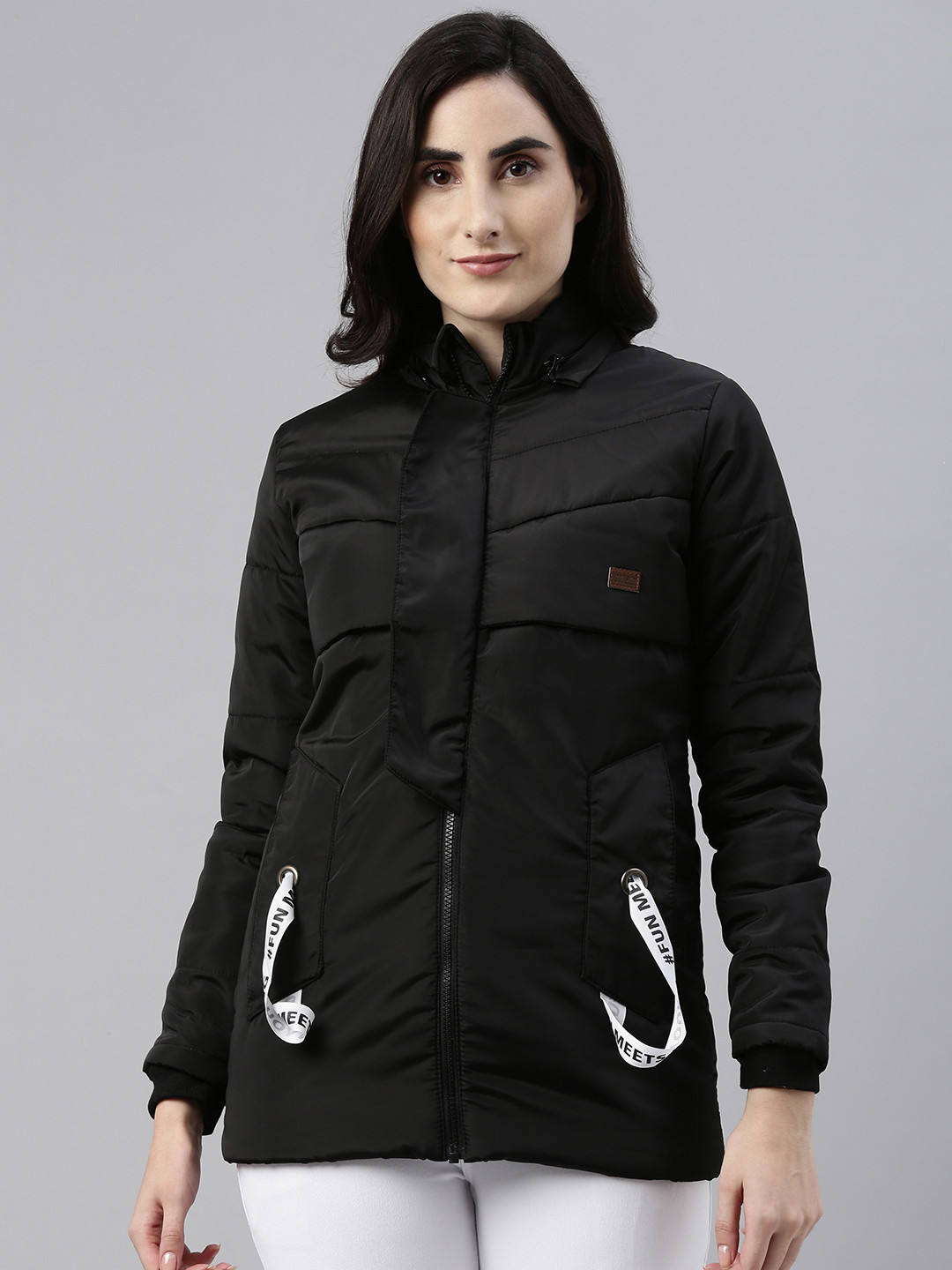 Campus Sutra Women Black Parka Jacket