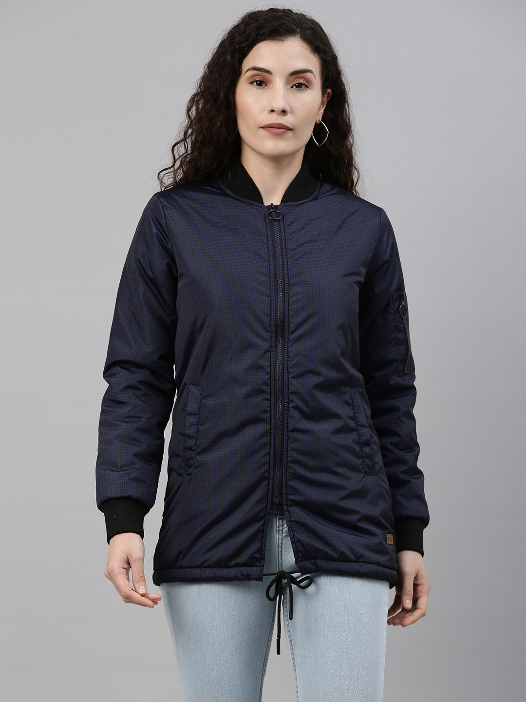 Campus Sutra Women Blue Windcheater Outdoor Padded Jacket