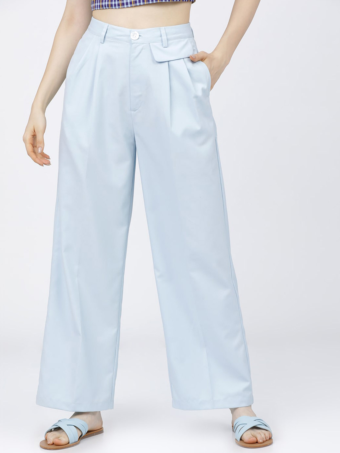 Tokyo Talkies Women Blue Parallel Trousers