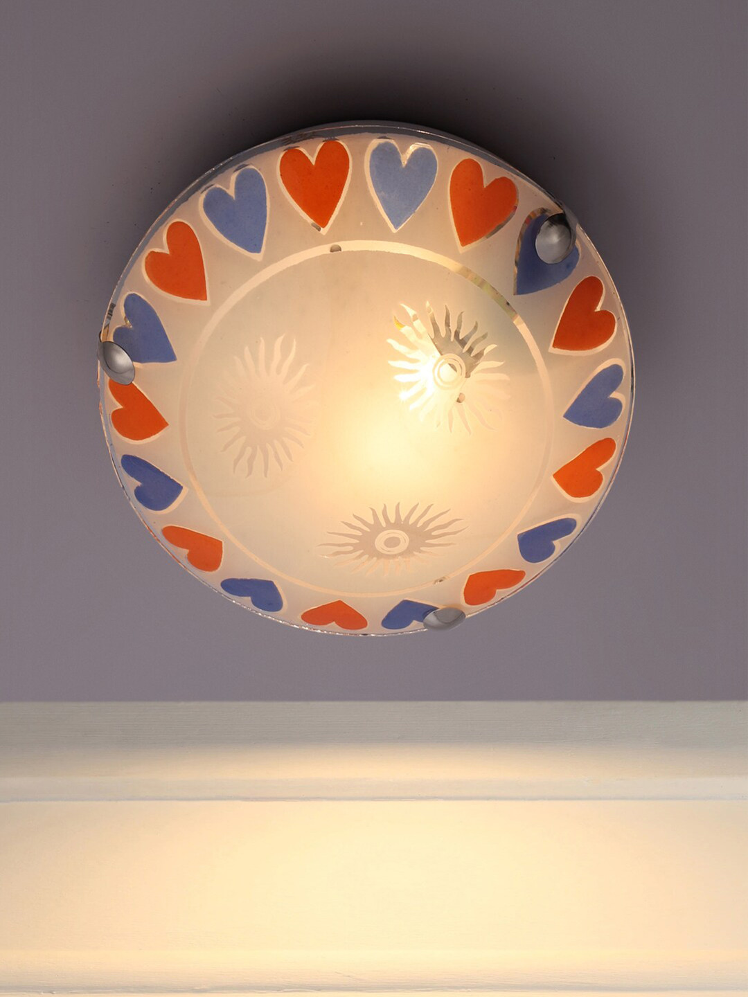 MFD HOME FURNISHING White & Blue Glass Quirky Flush Mount