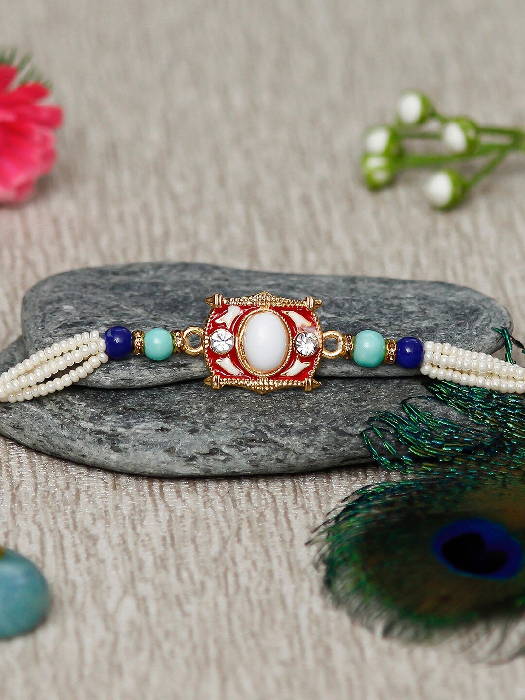 eCraftIndia Beads-Studded Rakhi and Roli Chawal Pack