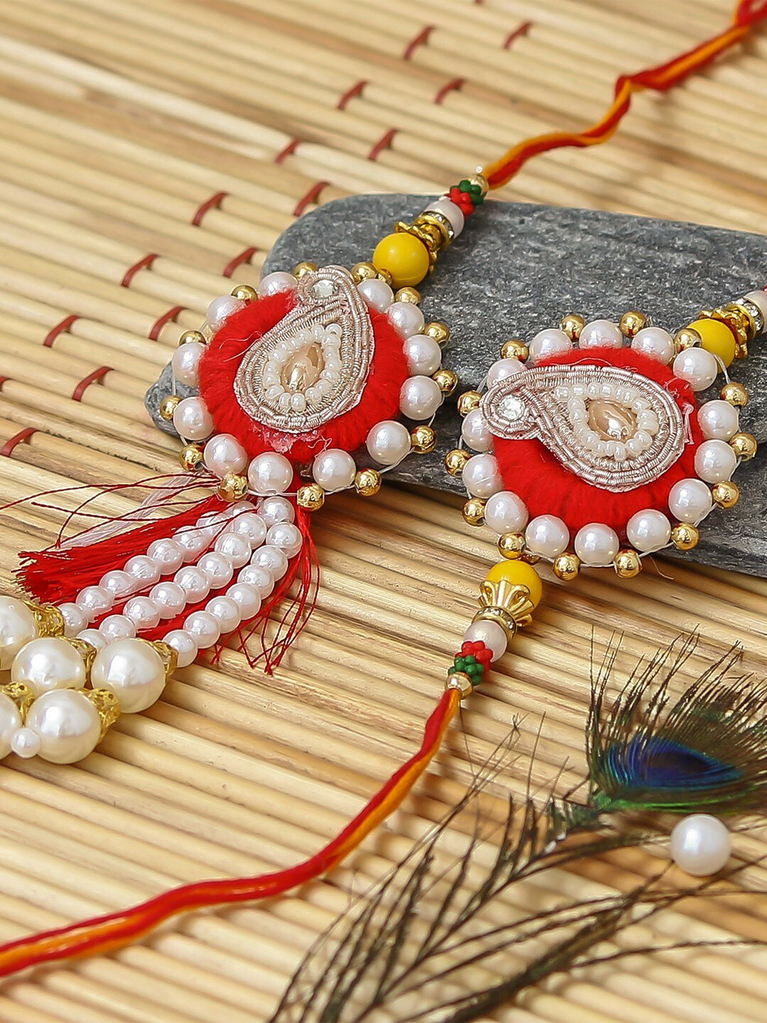 eCraftIndia Stone and Artificial Beads Rakhi & Roli Chawal Greeting Card