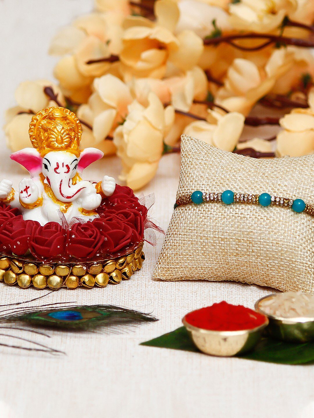 eCraftIndia Rakhi With Lord Ganesha Idol on Decorative Plate and Roli Chawal Pack