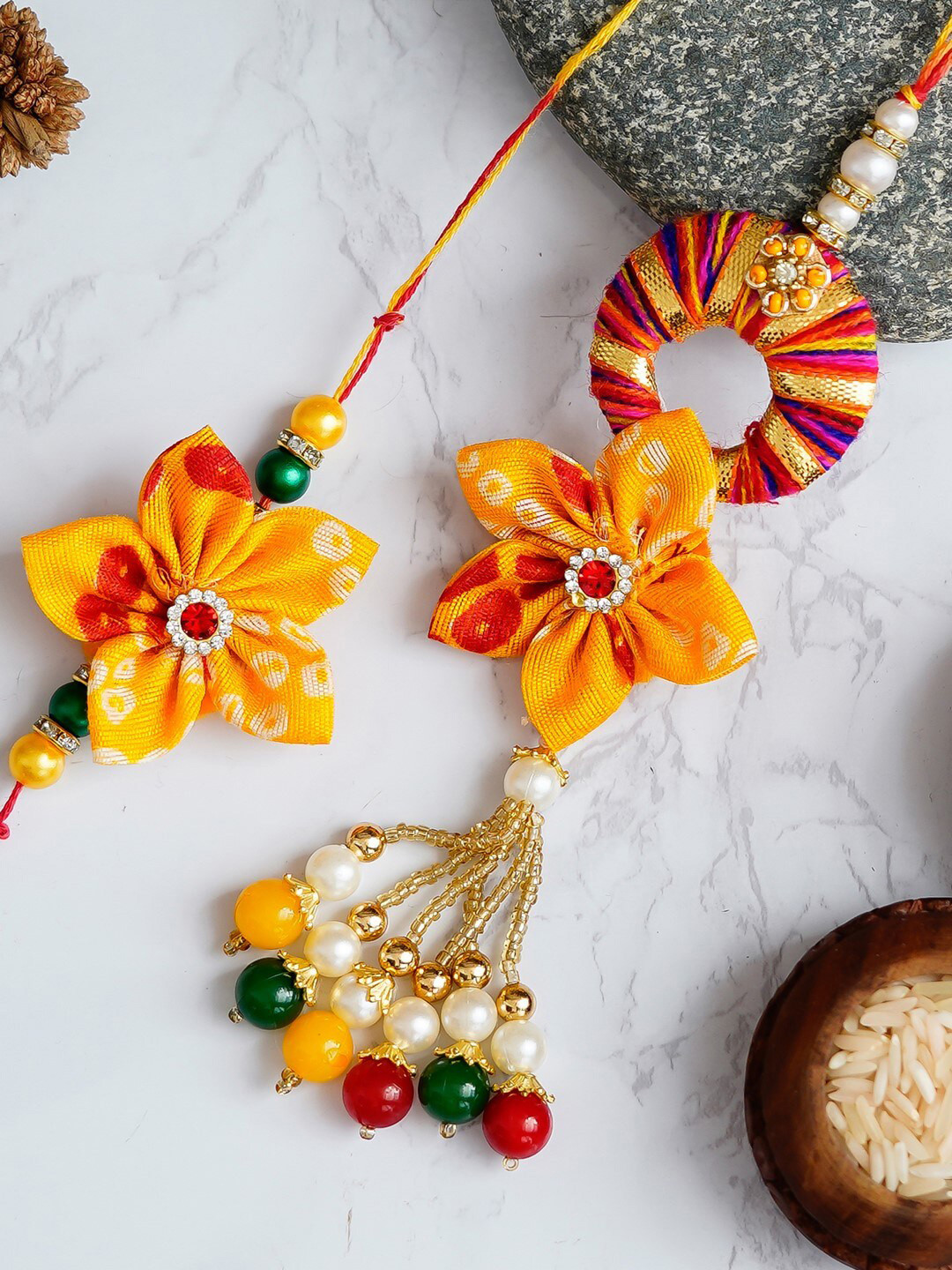 eCraftIndia Designer Handcrafted Premium Bhaiya Bhabhi Rakhi and Roli Chawal Pack