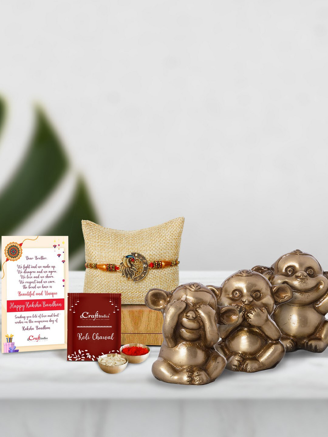 eCraftIndia Gold-Toned Musketeers Monkey Rakhi Gift Set