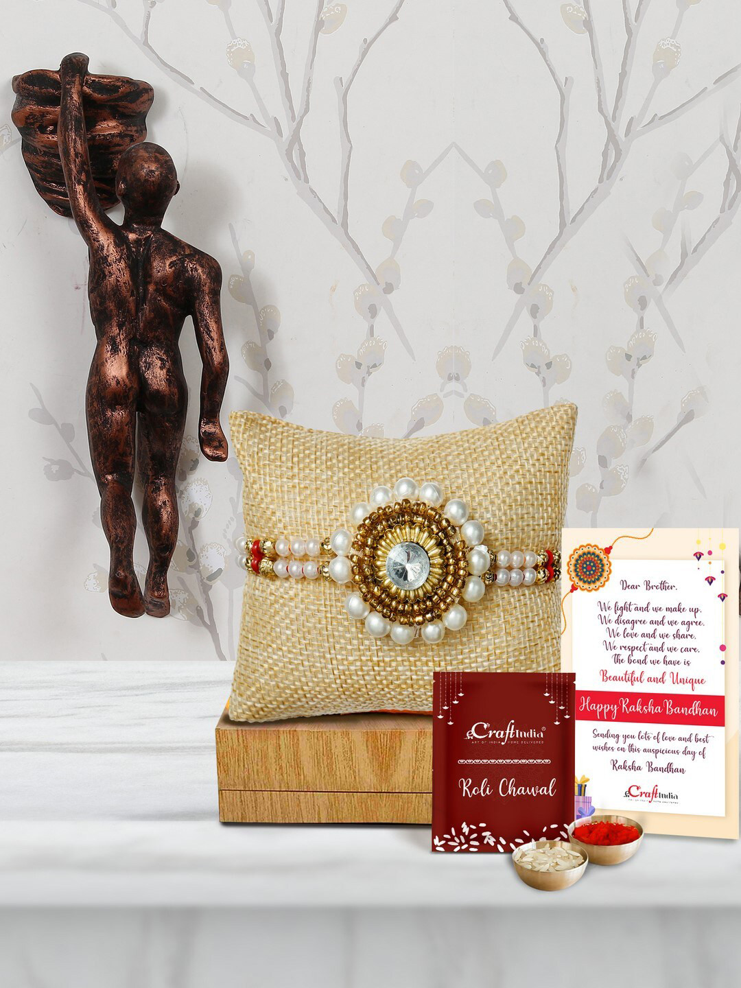 eCraftIndia Multicoloured Mountain Climbing Wall Hanging Statue Rakhi Gift Set