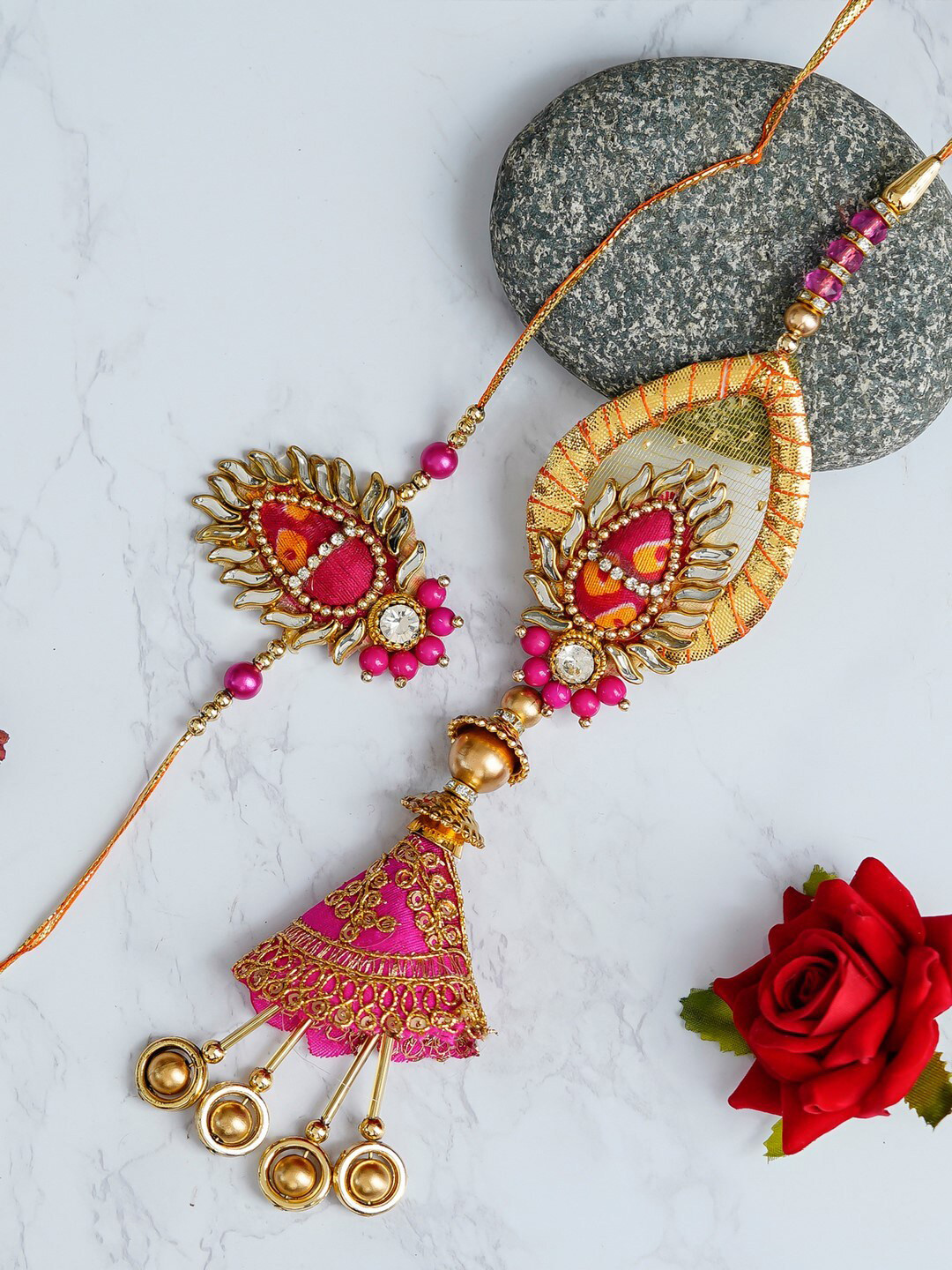 eCraftIndia Multicolored Designer Handcrafted Premium Bhaiya Bhabhi Rakhi & Roli Chawal
