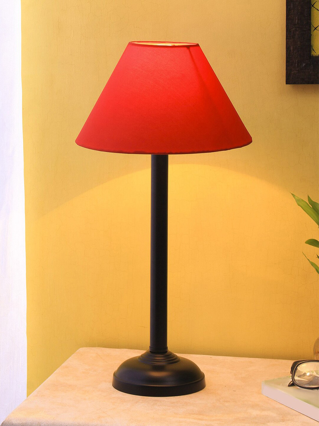 Devansh Red & Black Iron Traditional Bedside Standard Table Lamp with Shade