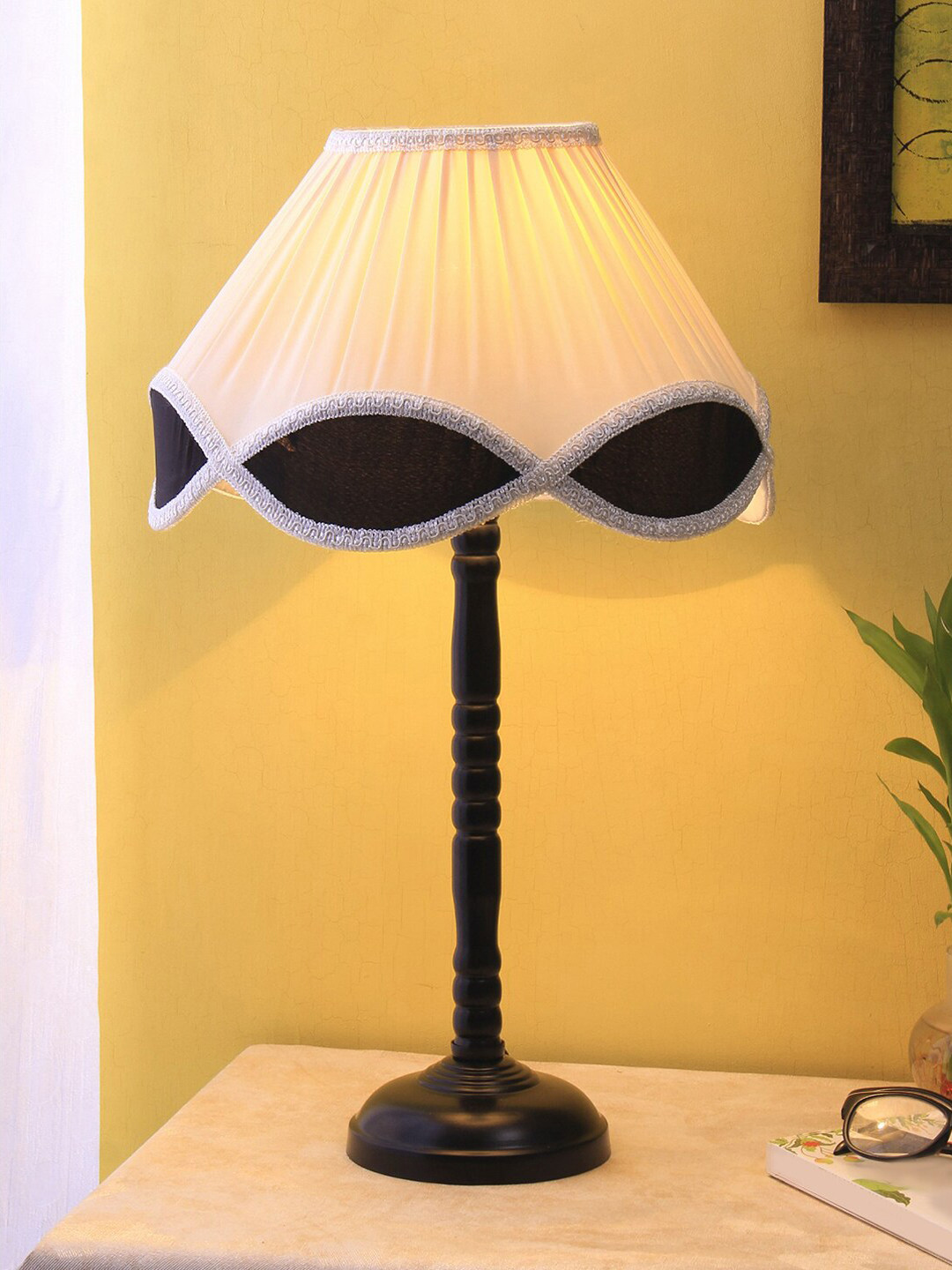 Devansh White & Navy Blue Iron Bedside Table Lamp with Shade