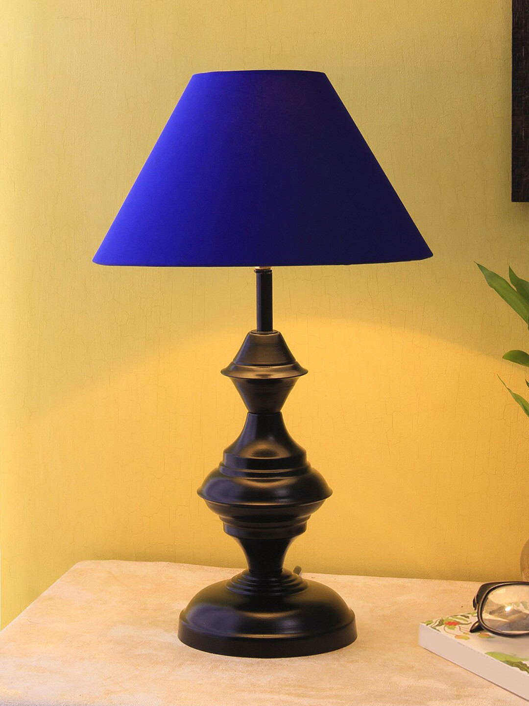 Devansh Blue Iron Traditional Bedside Standard Table Lamp with Shade