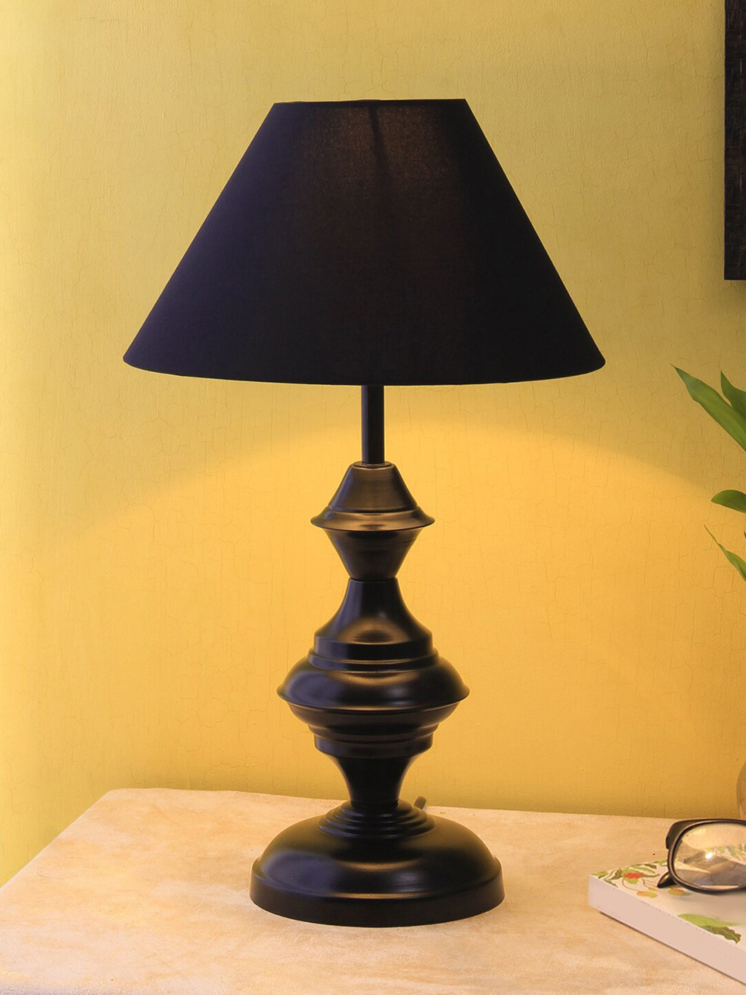 Devansh Black Iron Traditional Bedside Standard Table with Shade