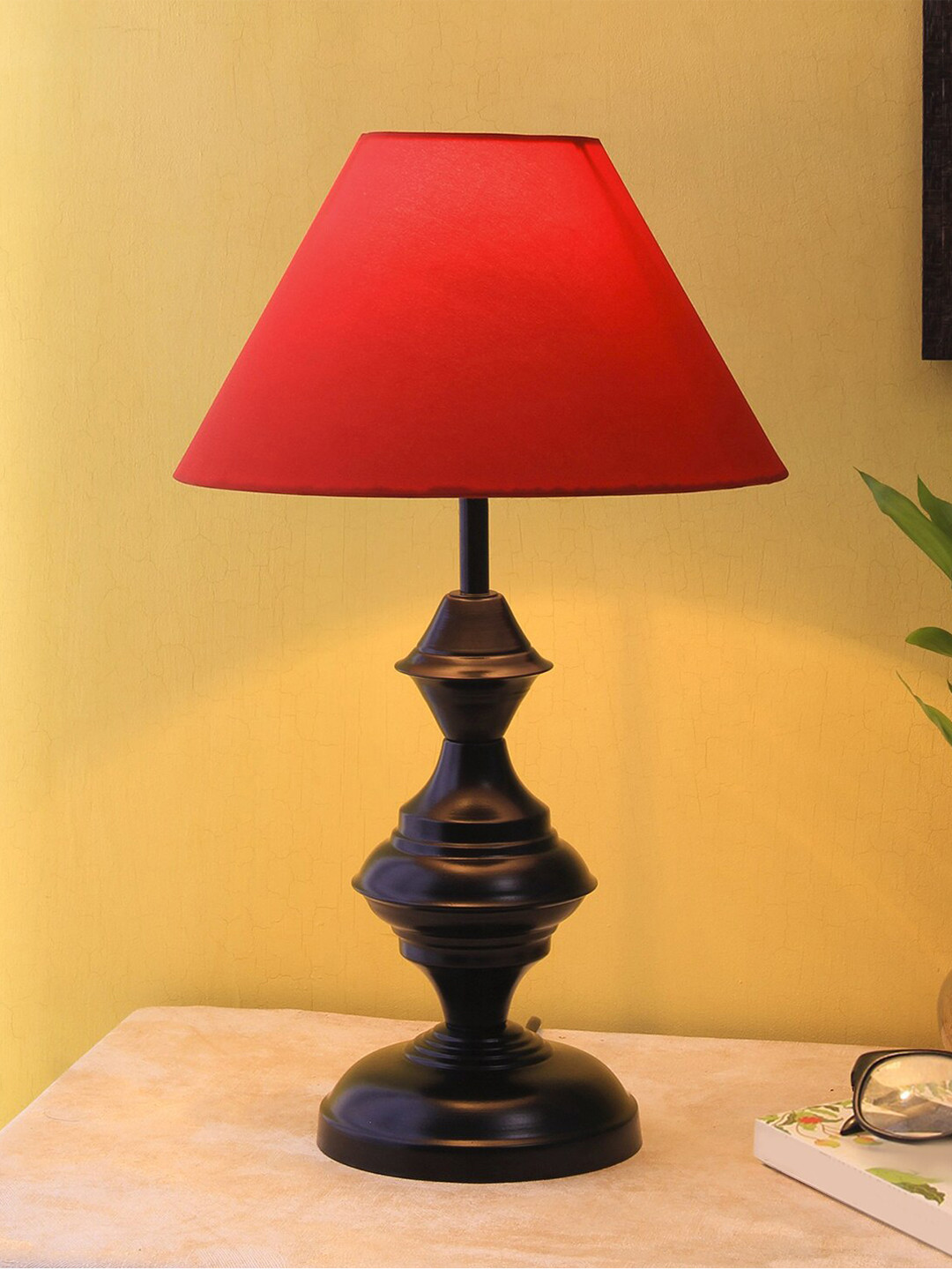 Devansh Red & Black Solid Mota Katori Table Lamp