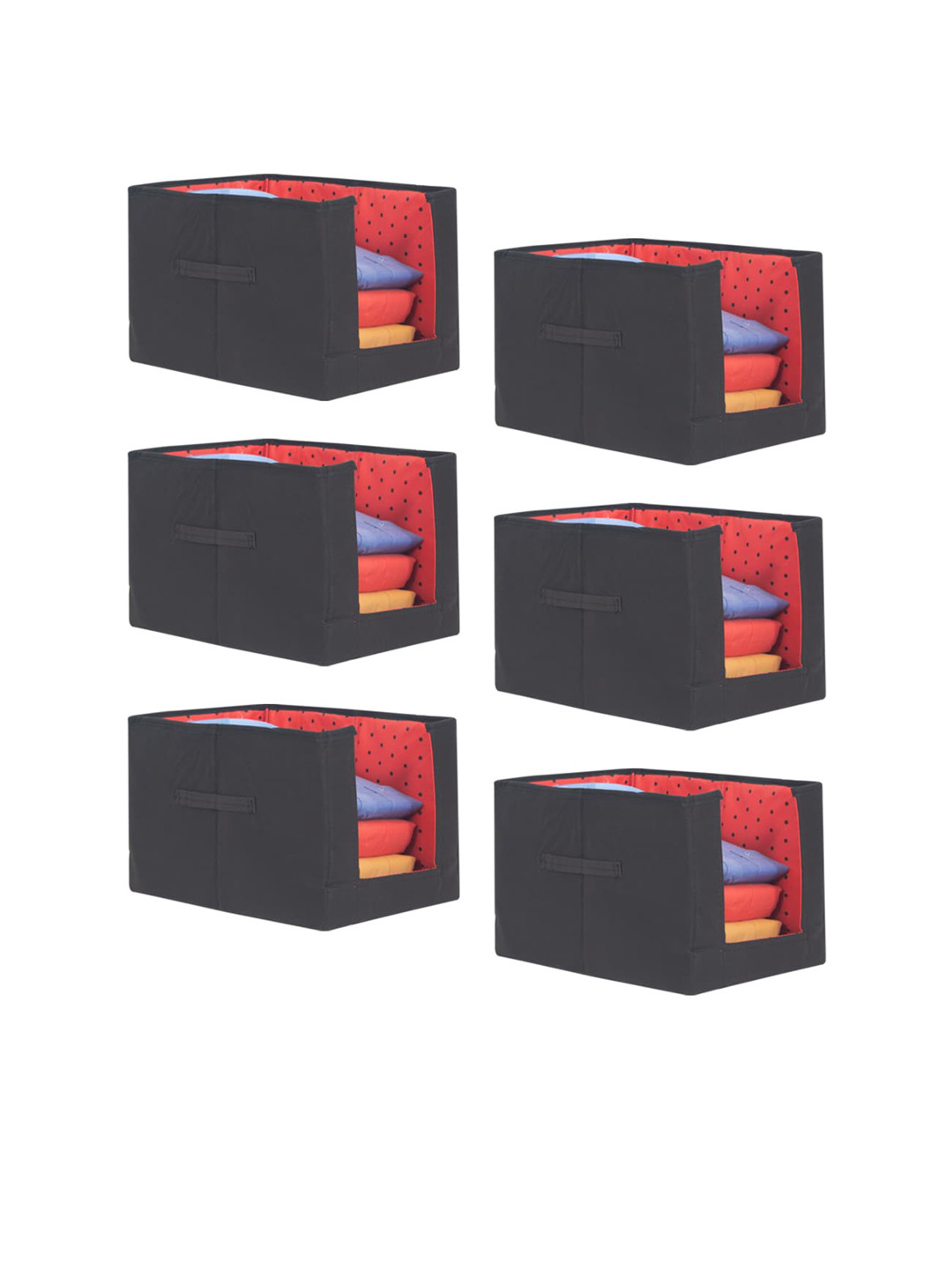 prettykrafts Set Of 6 Red & Black Printed Shirt Stacker Organizer With Handles