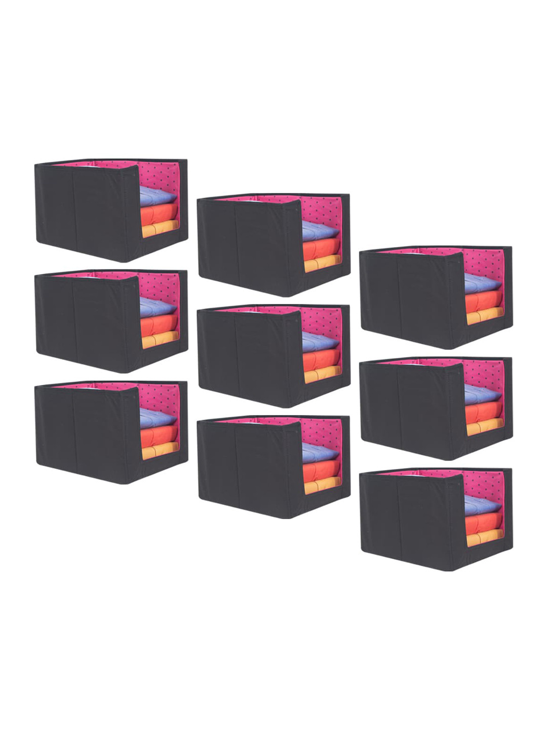 prettykrafts Set Of 9 Pink & Black Printed Foldable Rectangle Shirt Stacker Organisers
