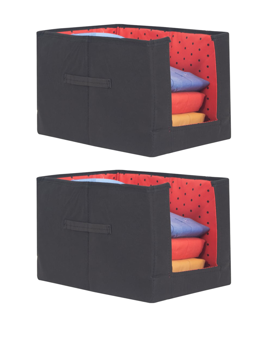 prettykrafts Set Of 2 Black & Red Printed Foldable Shirt Stacker Wardrobe Organizers