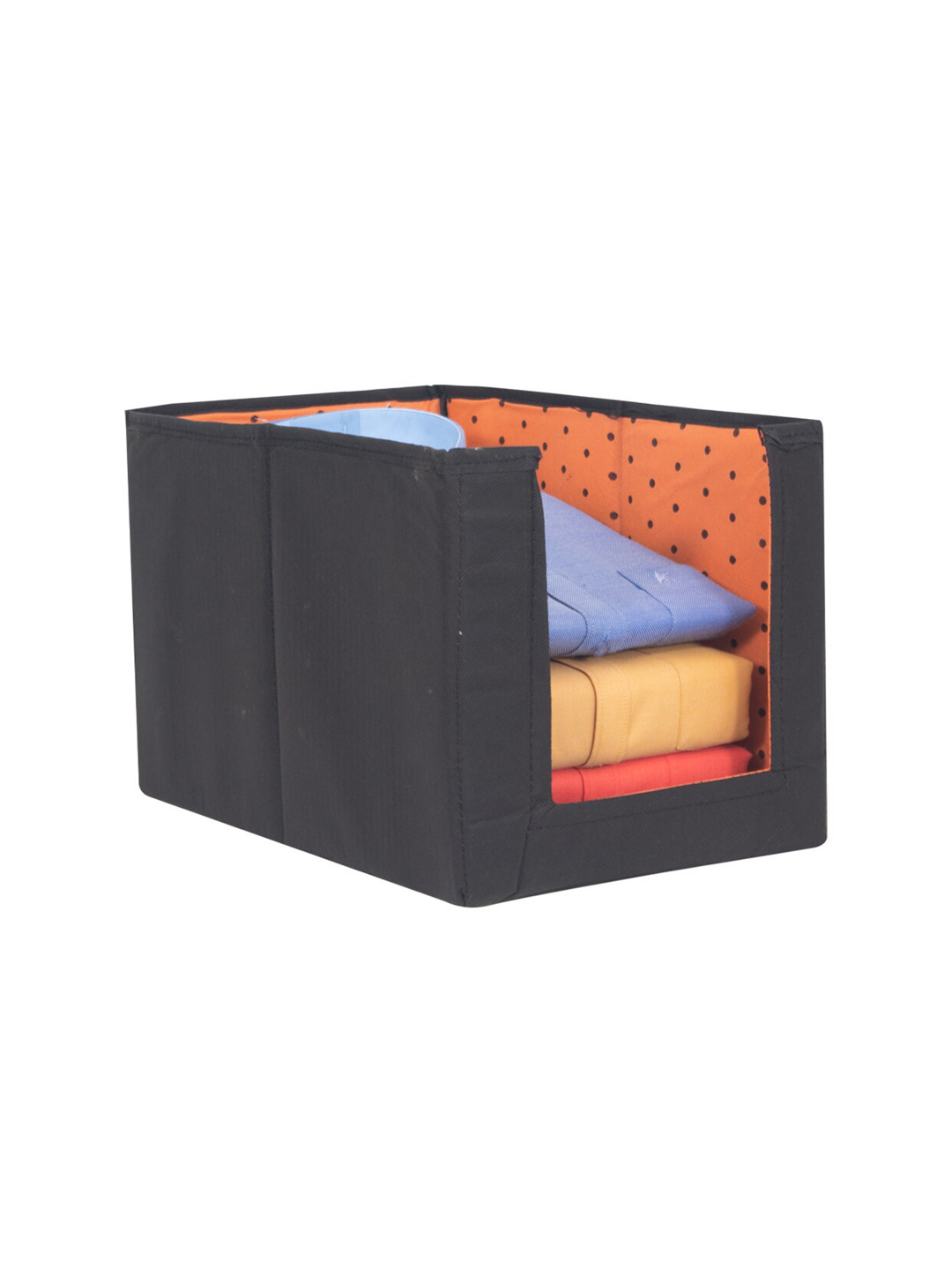 prettykrafts Black & Orange Printed Foldable Shirt Stacker Wardrobe Organizer