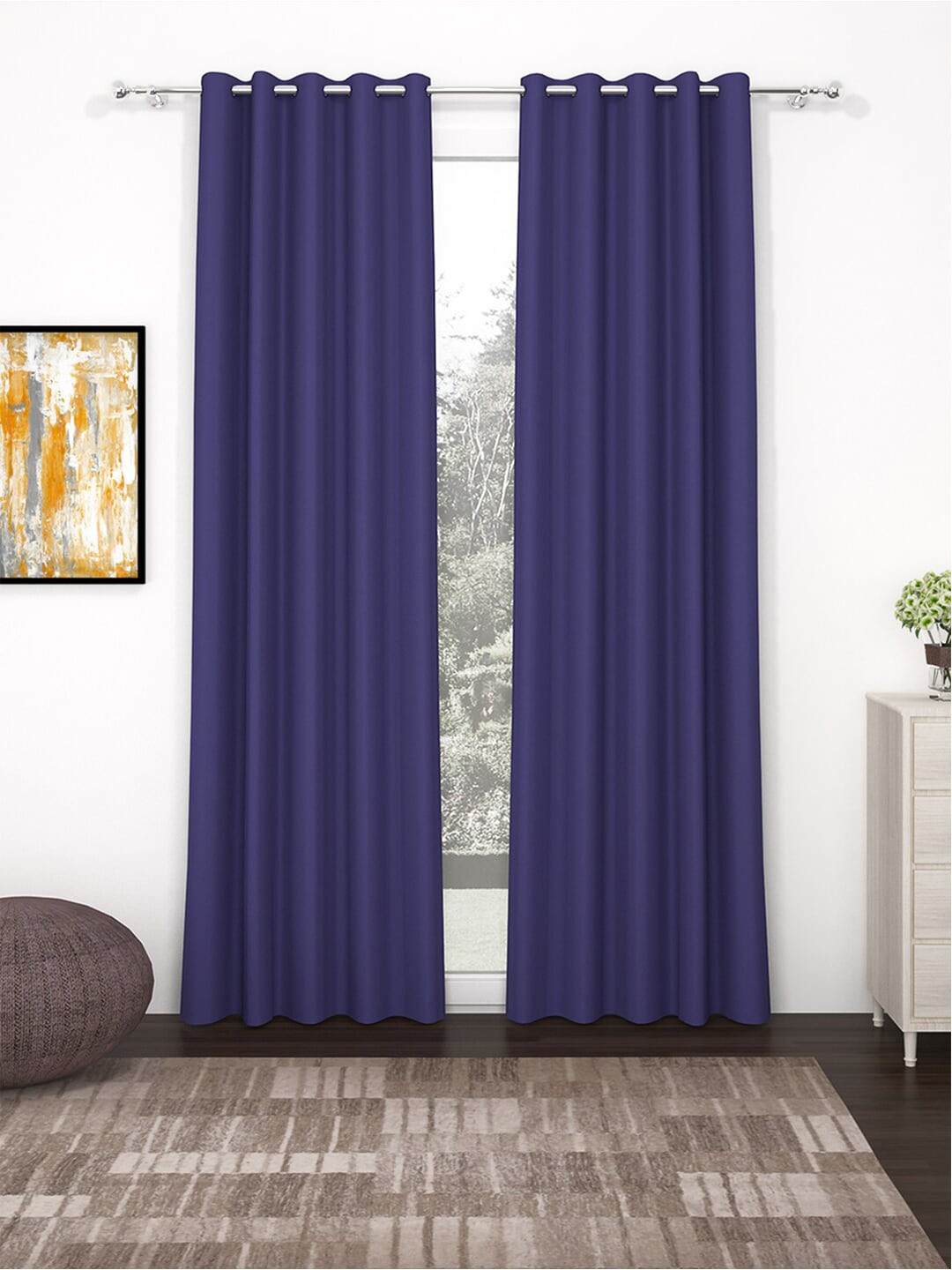 Story@Home Faux Silk Solid 300GSM Violet Room Darkening Blackout Door Curtain - Set of 2
