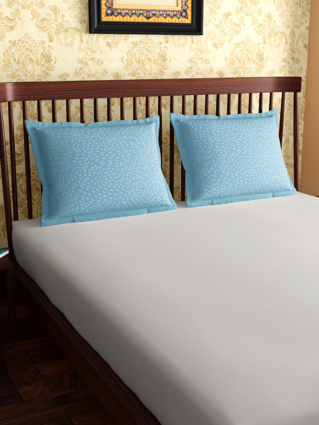 PETAL HOME Set Of 2 Blue Gondi Bird Printed Pure Cotton Pillow Covers