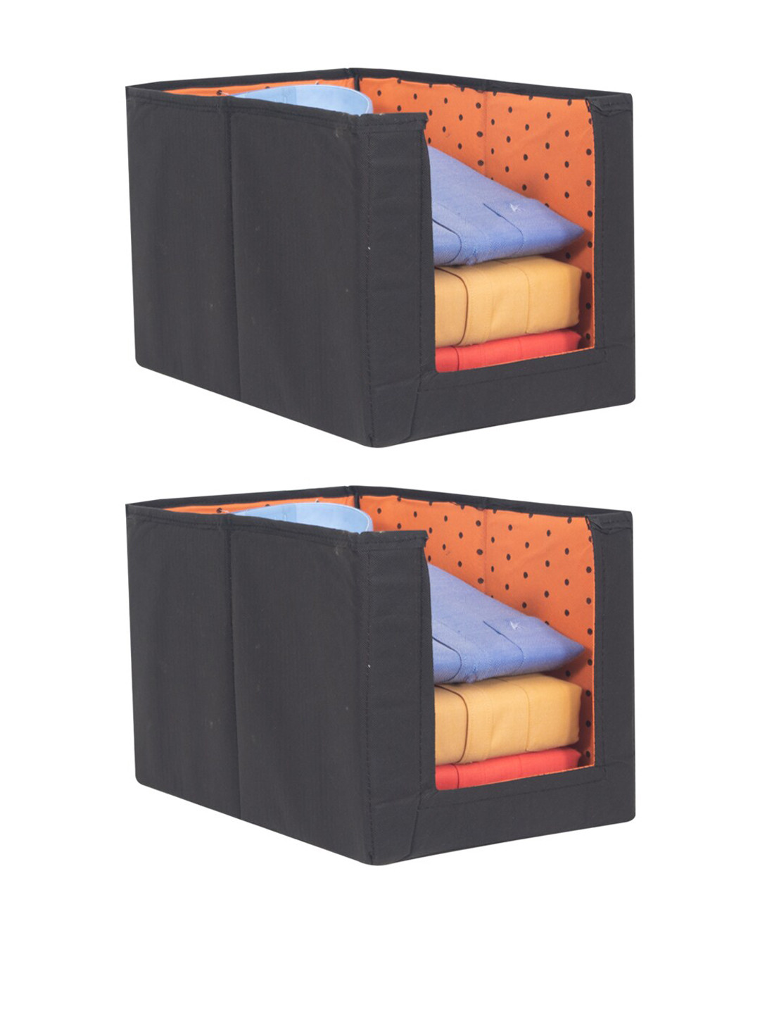 prettykrafts Set Of 2 Orange & Black Printed Foldable Shirt Stacker Organisers