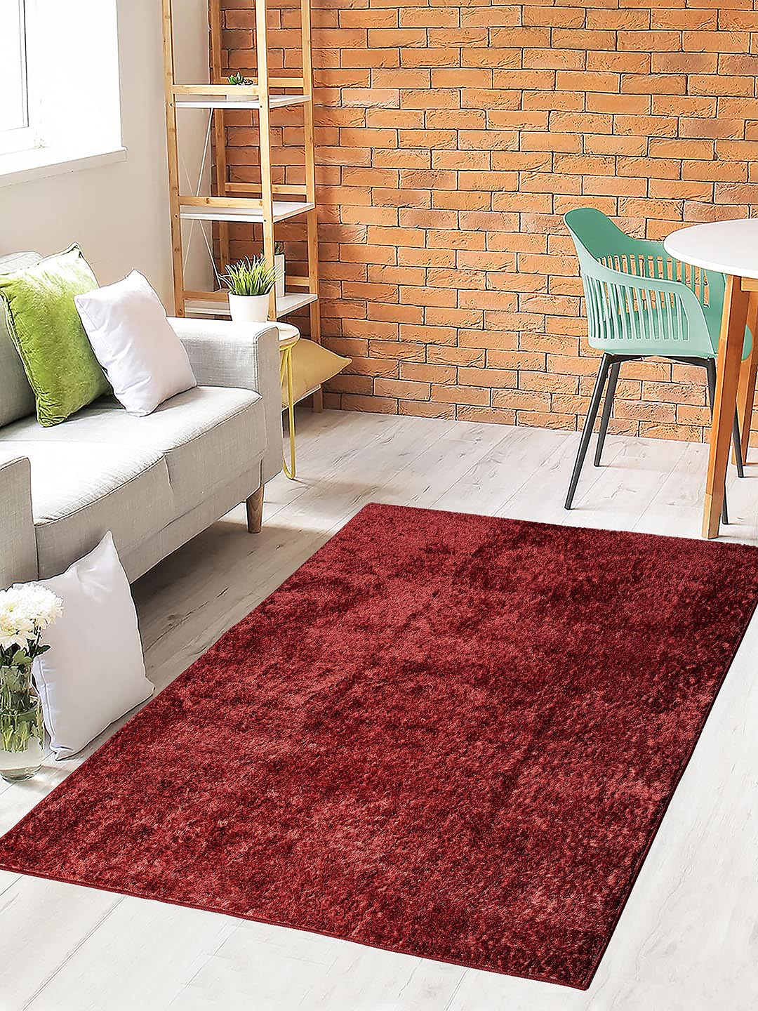 Saral Home Maroon Solid Cotton Classic Double Shaded Shaggy Carpet