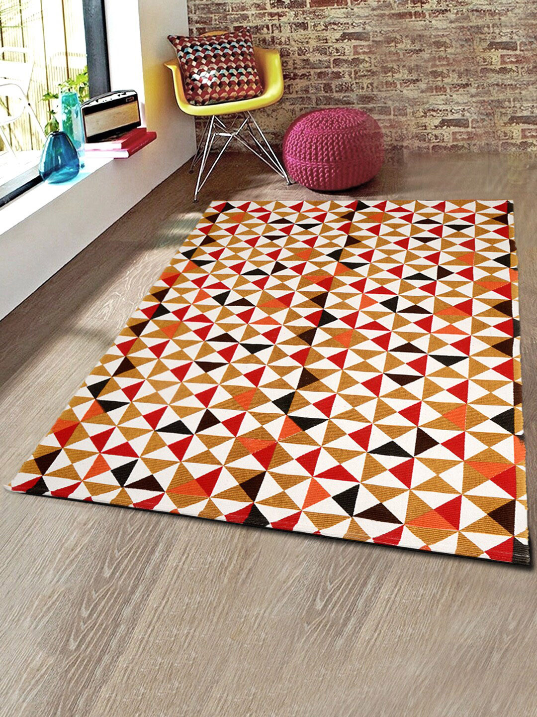 Saral Home Red & Brown Printed Cotton Carpet