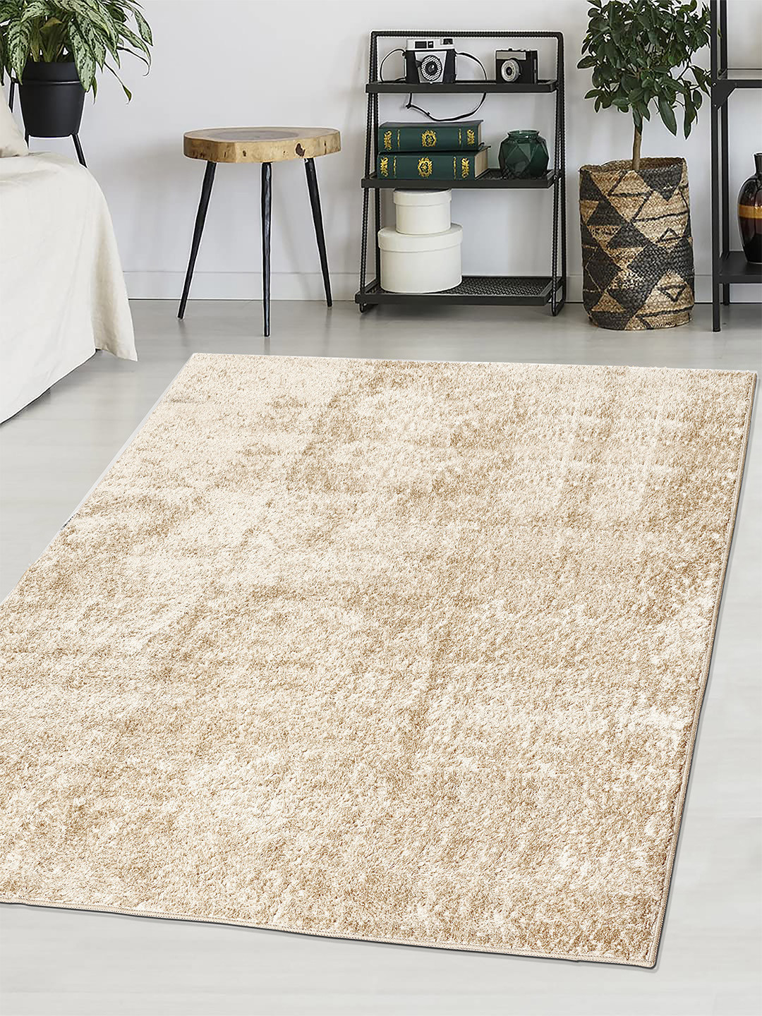 Saral Home Cream-Coloured Solid Cotton Shaggy Carpet