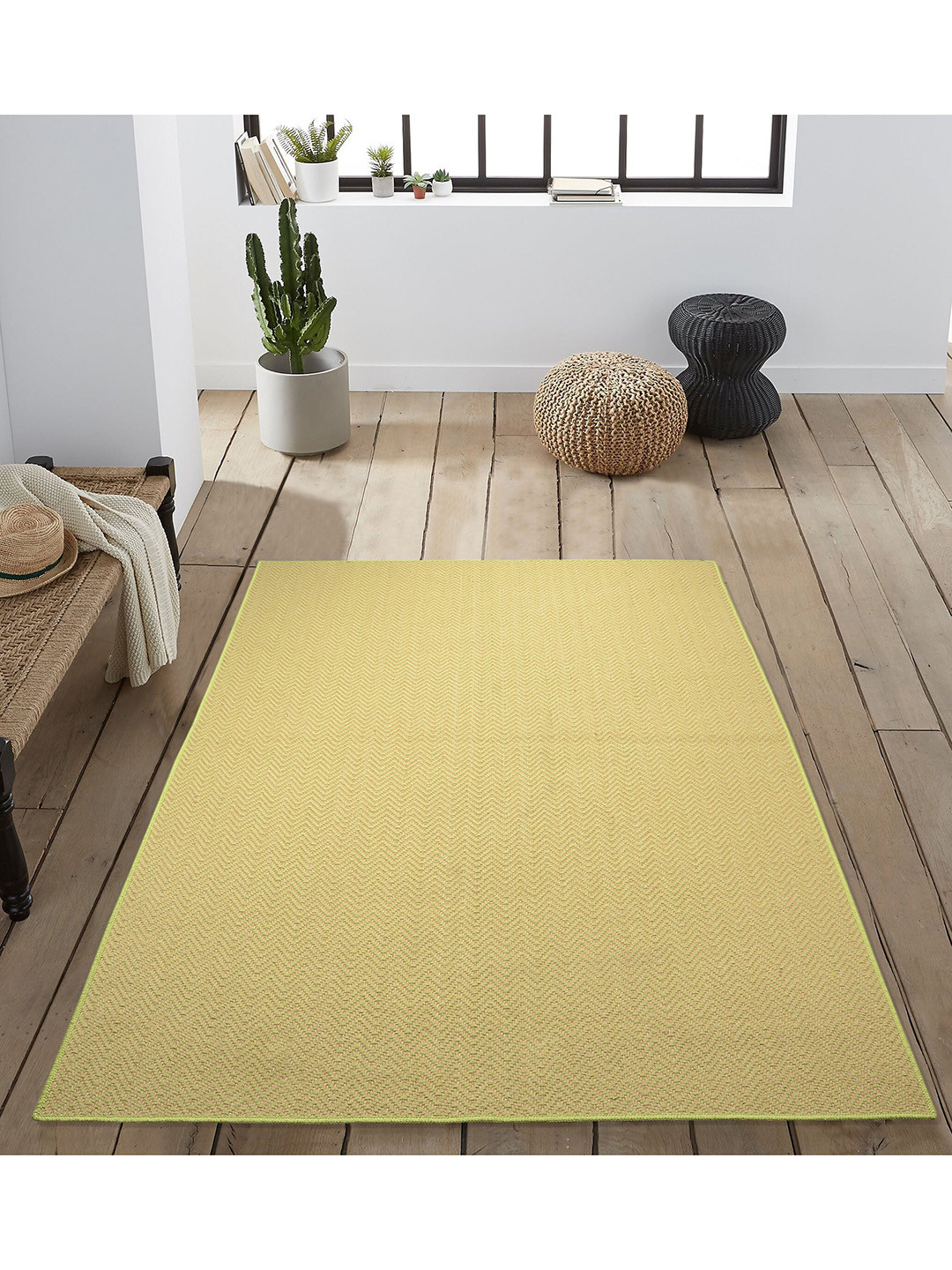 Saral Home Green & Beige Geometric Modern Cotton Carpet