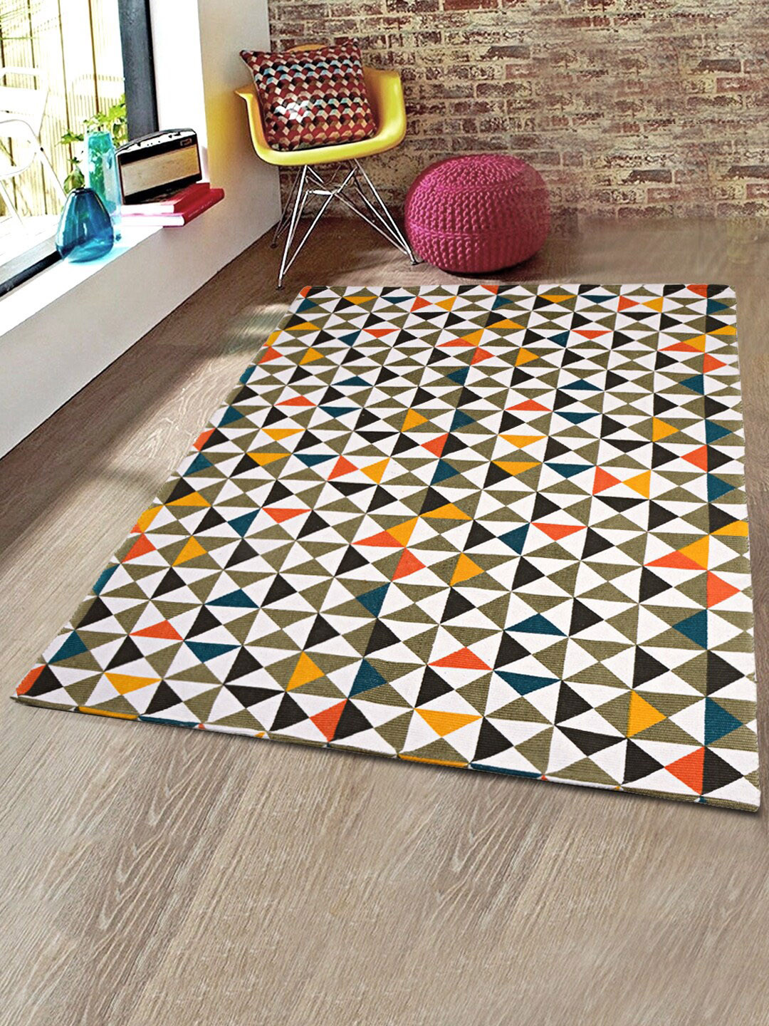 Saral Home Grey & Yellow Geometric Printed Rug