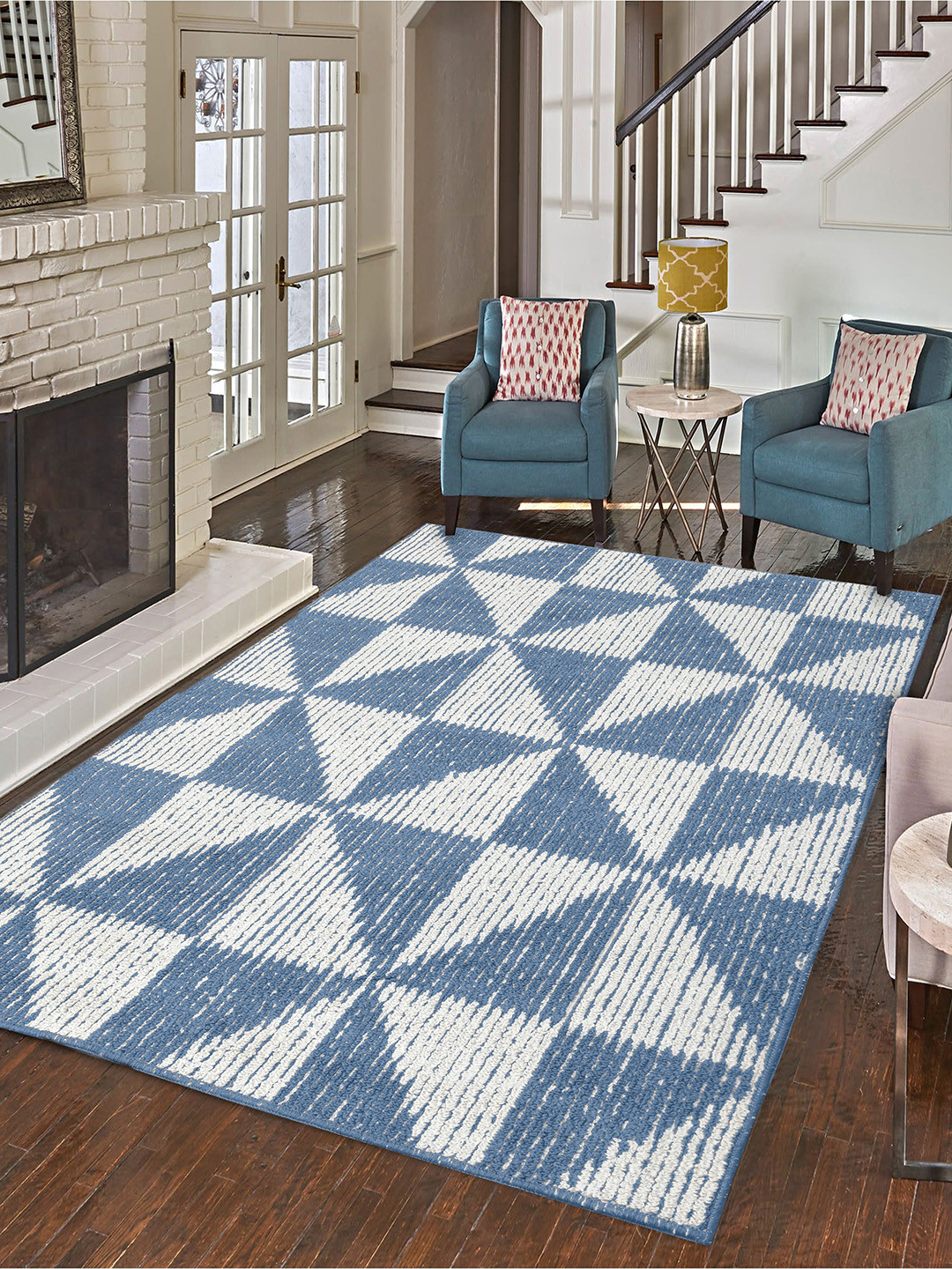 Saral Home Blue & Beige Geometric Modern Carpet