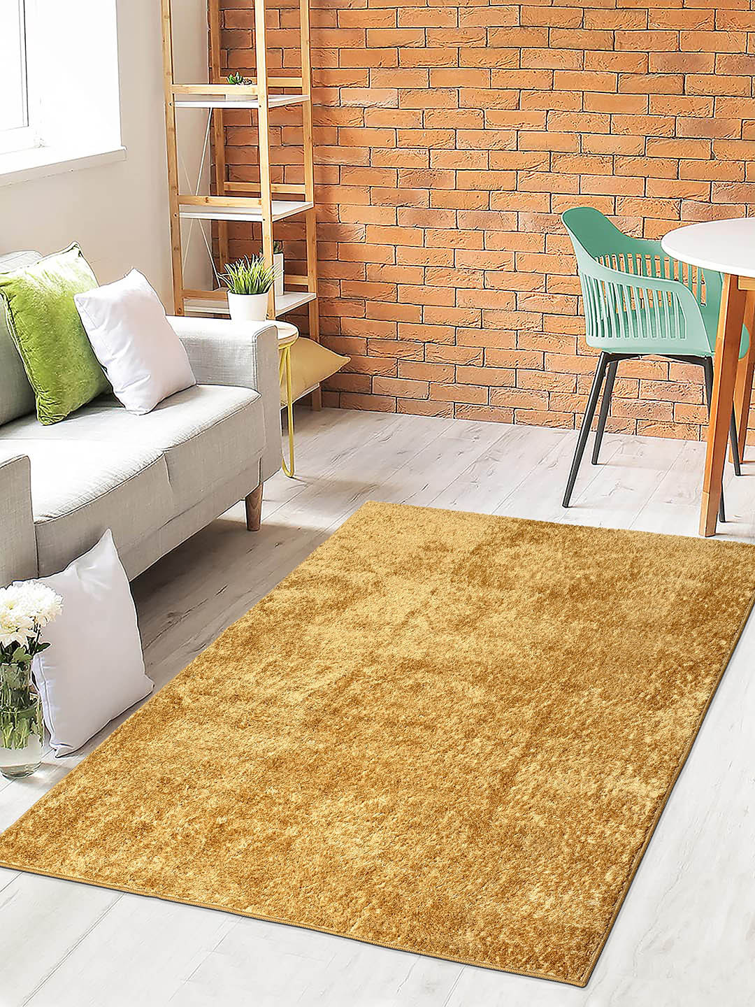 Saral Home Gold-Coloured Solid Cotton Heavy Duty Shaggy Carpet