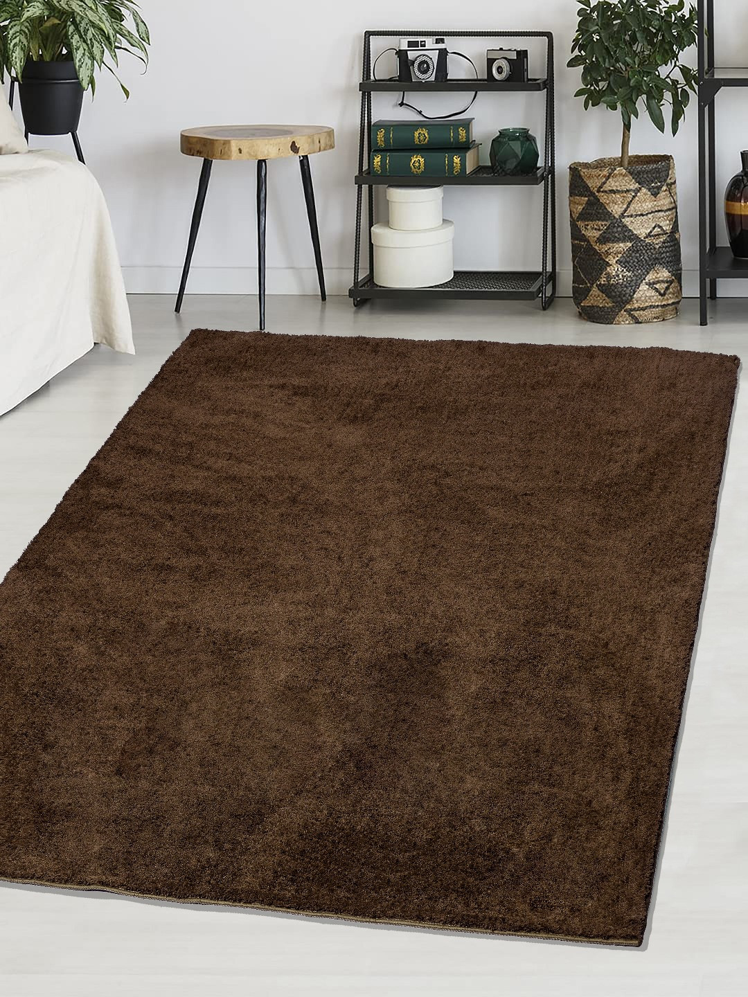 Saral Home Brown Solid Cotton Neon Saggy Anti-Skid Carpet