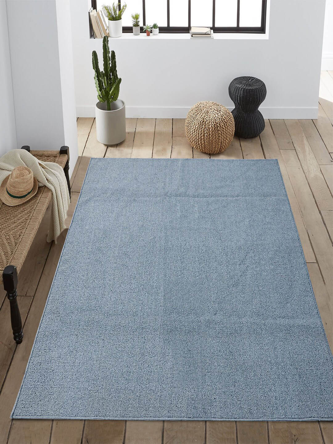 Saral Home Blue Solid Modern Anti-Slip Carpet