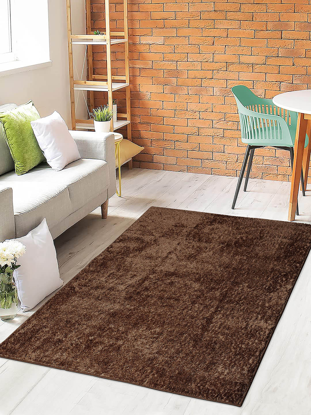 Saral Home Brown Solid Cotton Soft Heavy Duty Shaggy Carpet