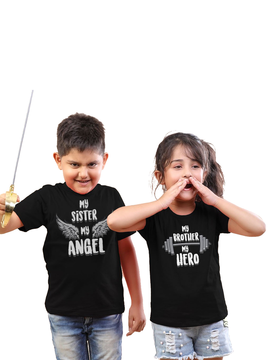 BonOrganik Girls Black Printed Sibling Collection Printed Cotton Pure Cotton T-shirt
