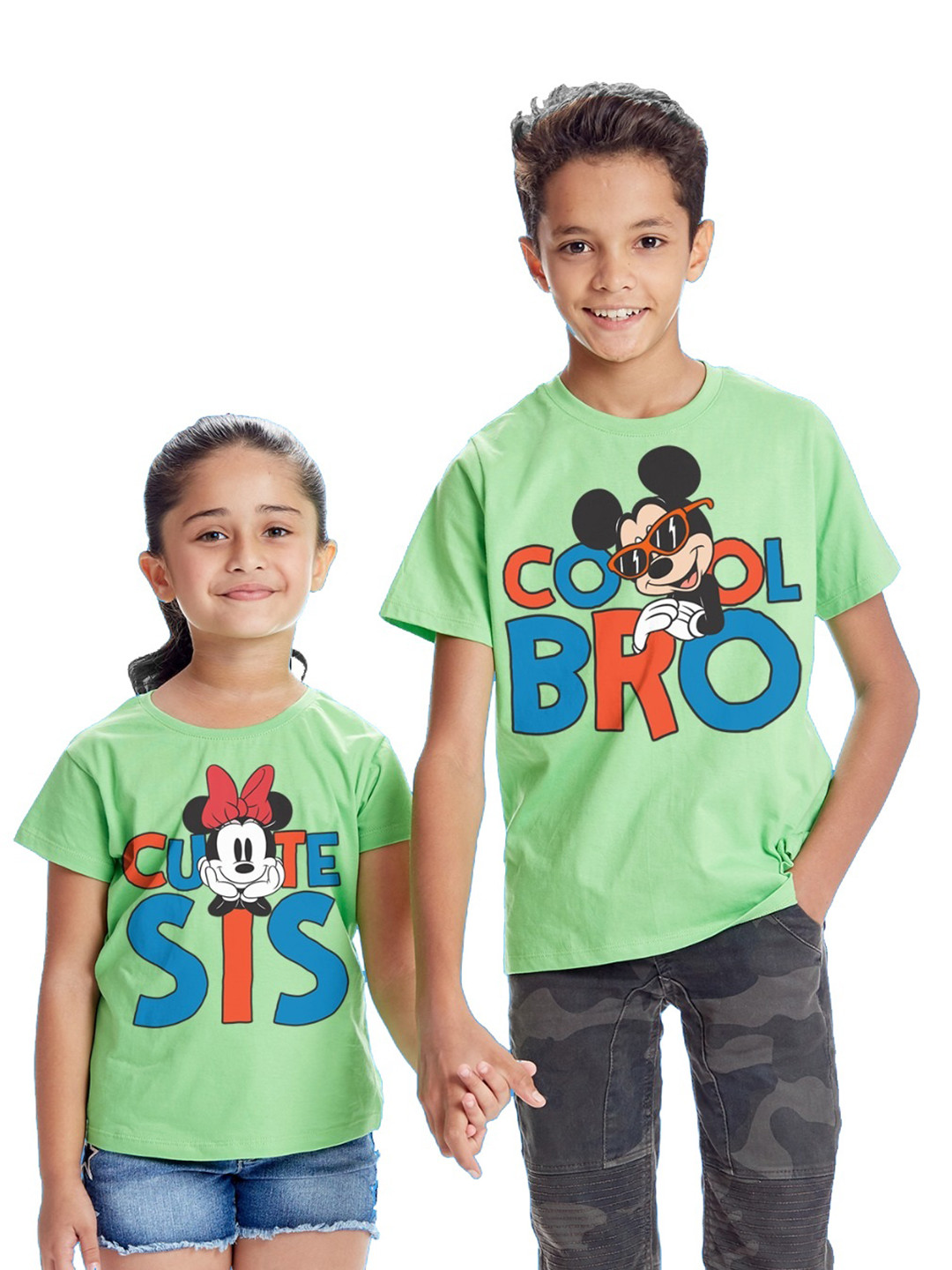 BonOrganik Girls Green Mini Mouse Printed Cotton Pure Cotton T-shirt