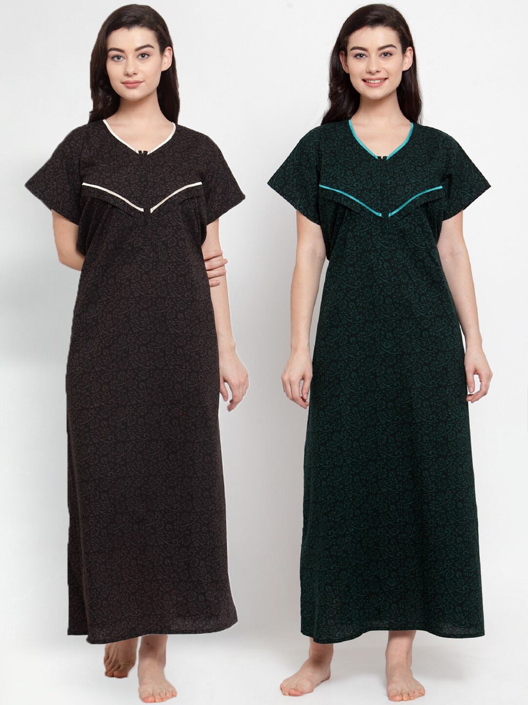 Secret Wish Pack of 2 Printed Maternity Maxi Nightdress