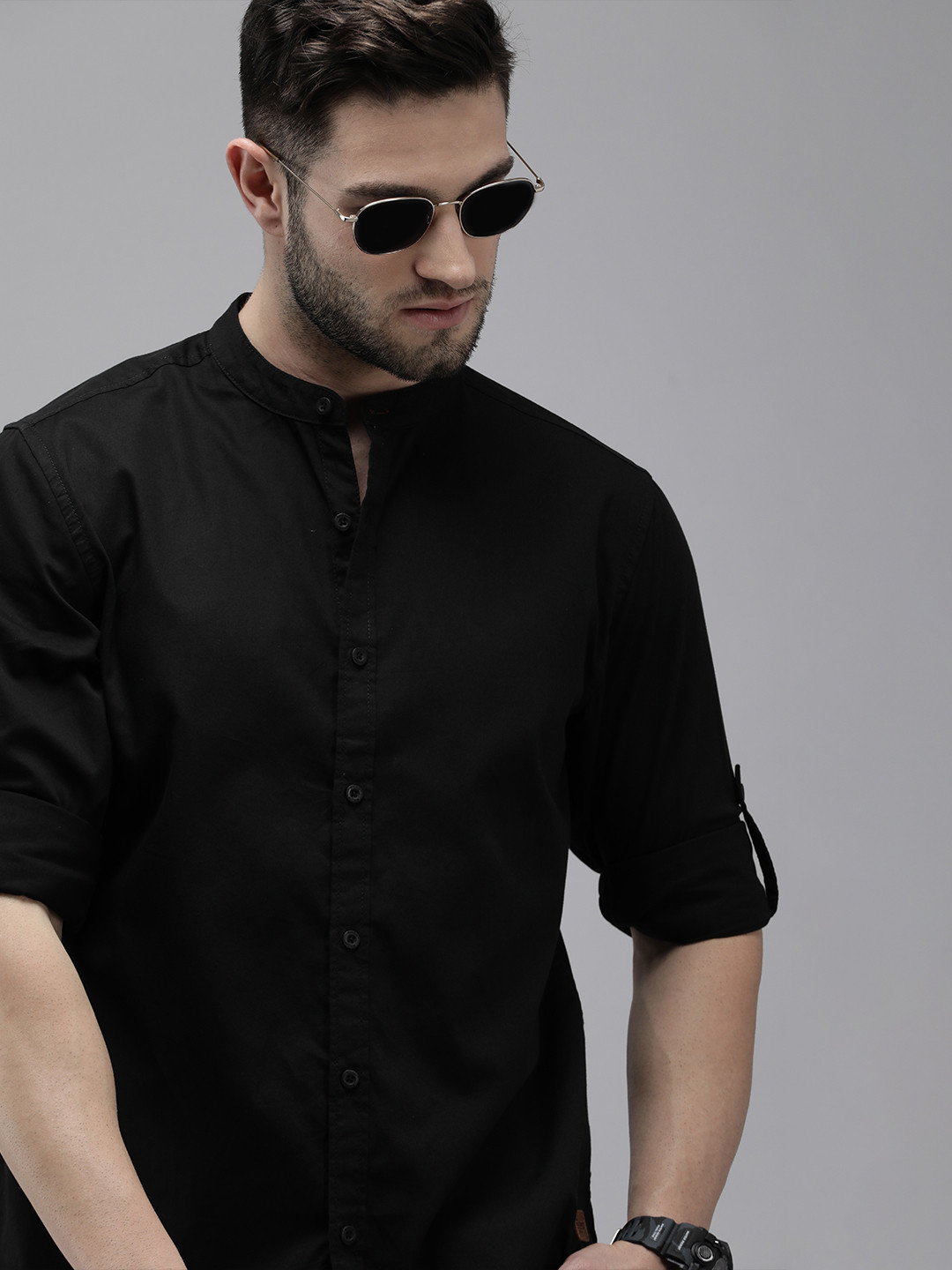 Roadster Men Black Solid Pure Cotton Casual Shirt