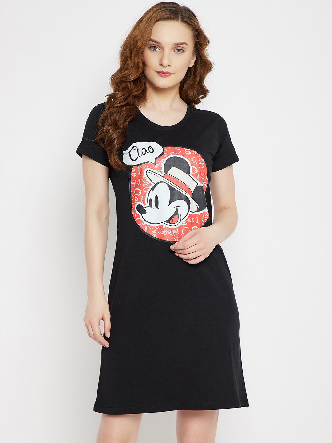 Disney by Wear Your Mind Black & White Mickey Mouse Printed Pure Cotton Sleep Shirt