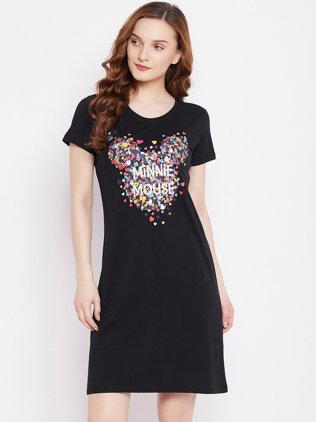 Disney by Wear Your Mind Women Black & White Minnie Printed Pure Cotton Sleep Shirt