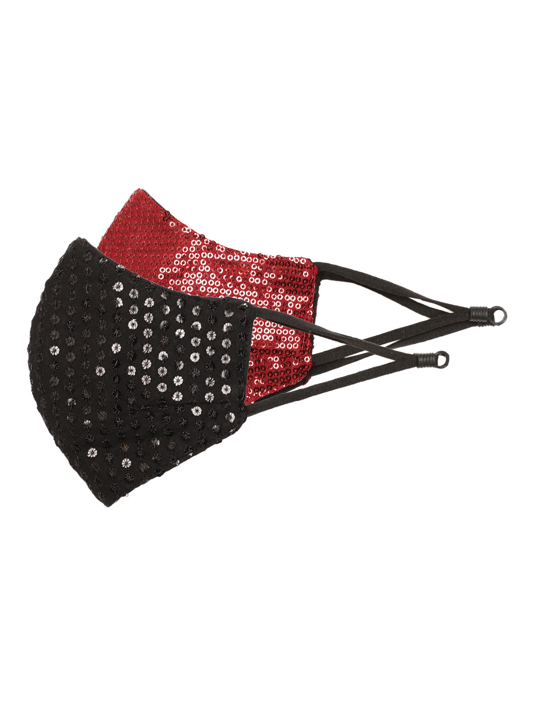 MANARI India Women Pack of 2 Reusable 5-Ply Adjustable Sequinned Cloth Masks