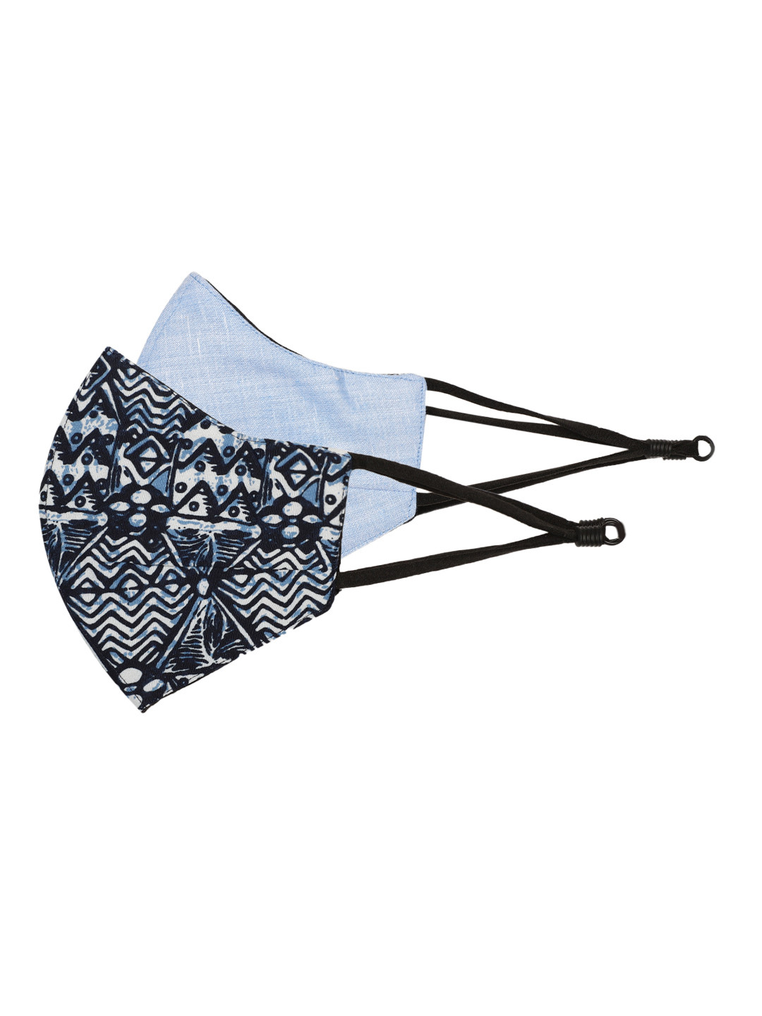 MANARI India Women Pack of 2 Blue Reusable 5-Ply Adjustable Cloth Masks