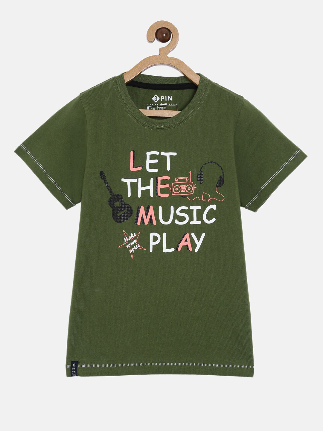 3PIN Boys Green Typography Printed Pure Cotton T-shirt
