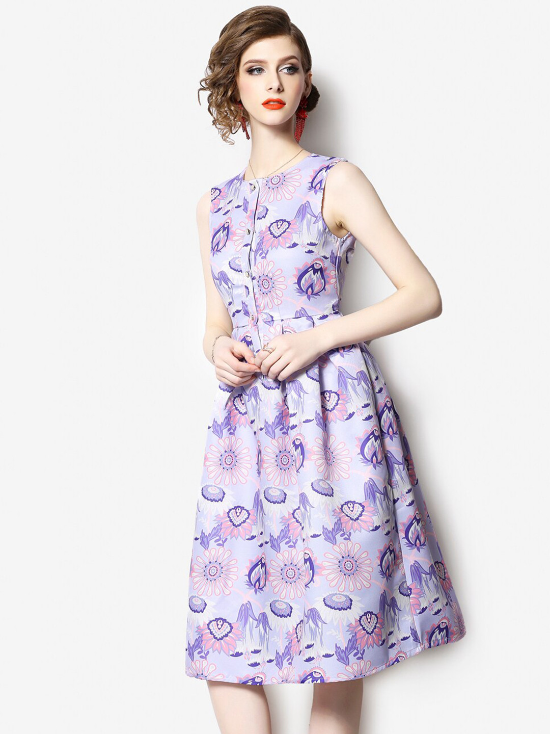 JC Collection Women Purple & Lavender Fit And Flare Floral Dress