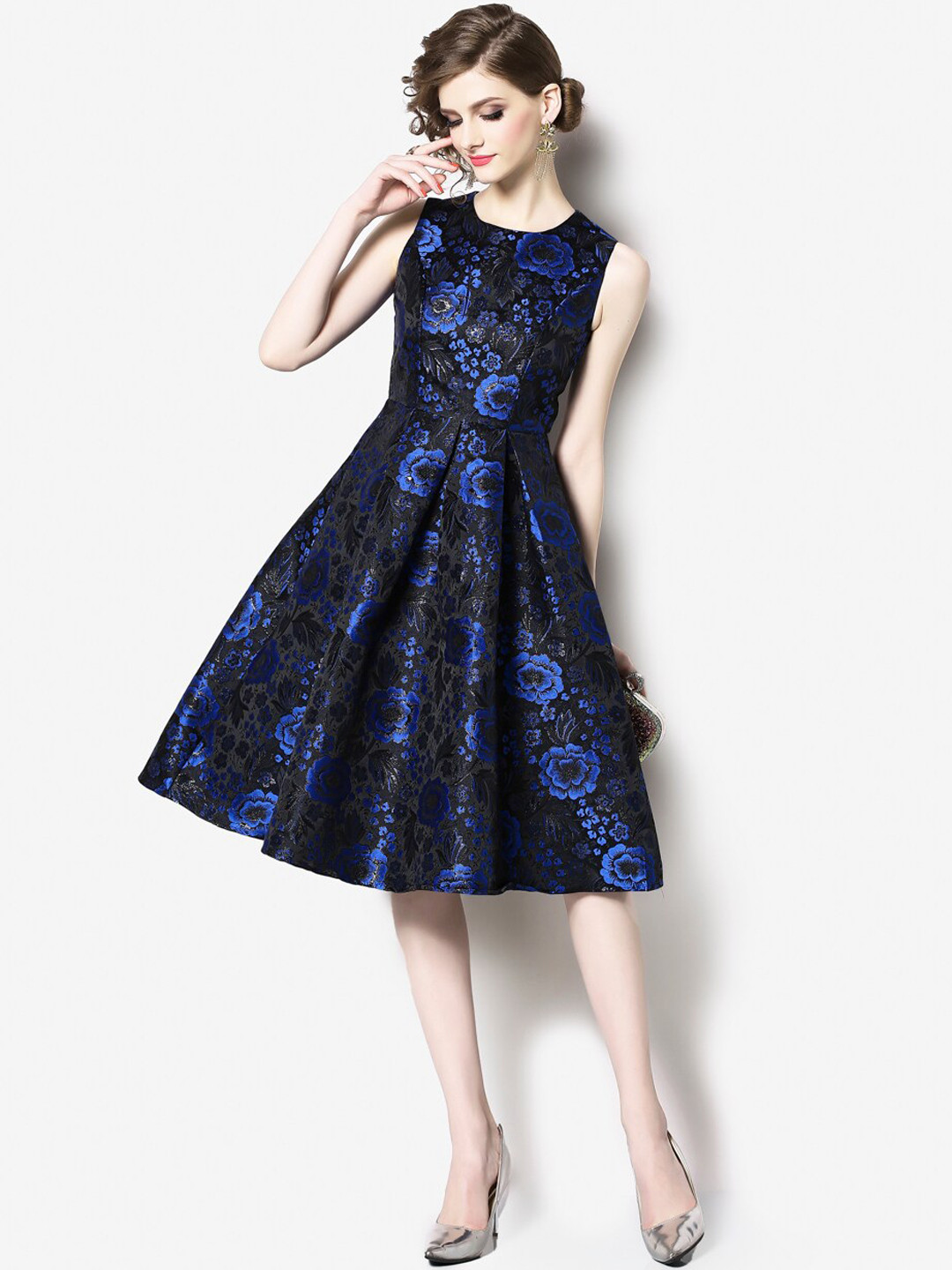JC Collection Women Blue & Black Floral Dress