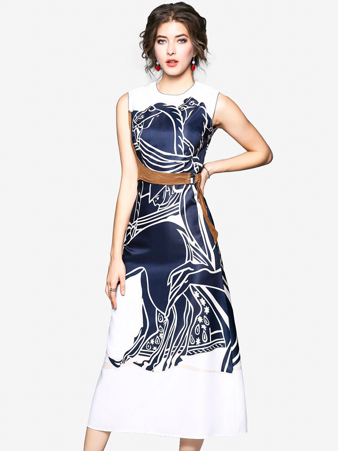 JC Collection Navy Blue & White Abstract Printed A-line Dress